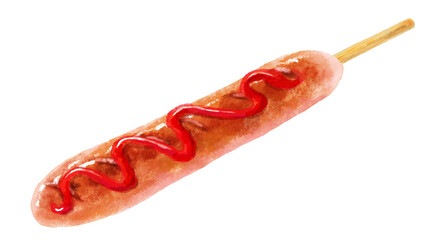 焼き目のあるフランクフルトのイラスト(ケチャップ)