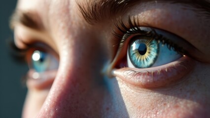 Close-Up of a Woman’s Eyes with Intricate Detail and Vibrant Colors, Highlighting Eye Health and Advertising a Trusted Medical Center Specializing in Eye Care  