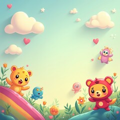 Naklejka premium Whimsical Fantasy World of Cute Creatures 