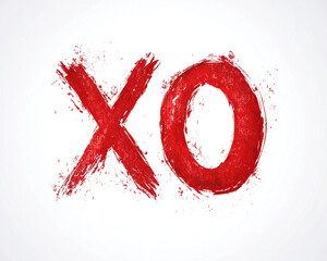 The word "XO" written in bold red letters, accompanied by a lipstick kiss mark on a white background. This playful and romantic design is perfect for Valentine's Day themes and creative projects.