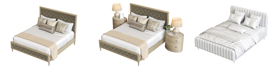 double bed isolated on a transparent background, furniture for the bedroom interior, 3D...