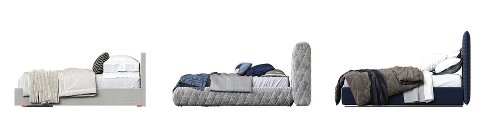 double bed isolated on a transparent background, furniture for the bedroom interior, 3D...