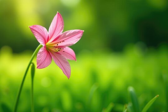Delicate pink amarcrinum flower in a green meadow, , floral arrangement