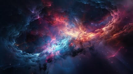 Starry Nebula Clouds: Vibrant Cosmic Abstract with Light Rays