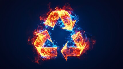 Fototapeta premium Fiery Recycling Symbol A Burning Concept of Renewal and Sustainability.