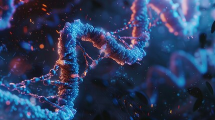 Biotechnology bioinformatics concept with dna and protein sequence, molecular background, 3d render, genetic research, bioengineering, data visualization, science innovation