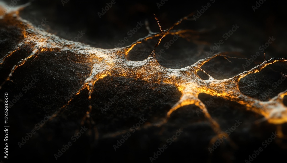 Poster abstract close-up of organic patterns with intricate textures and glowing lines reminiscent of neura
