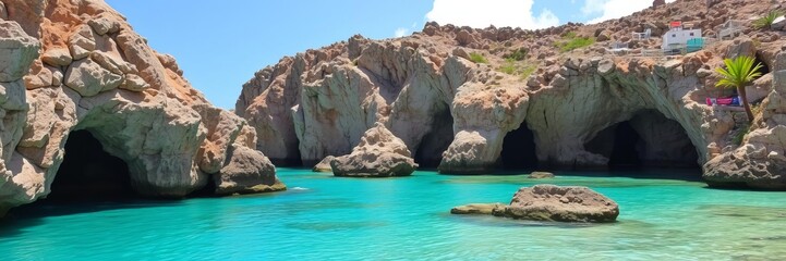 Fototapeta premium A stunning stock photo showcasing the natural caves at Cupecoy Beach on the picturesque island of St Maarten St Martin, cupecoy beach, exotic, St Maarten