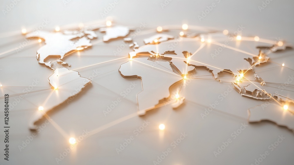 Wall mural global connection concept with light spots on world map design