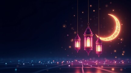 Futuristic Ramadan Mubarak – Neon Lanterns & Holographic Crescent,High-Tech Ramadan Design – Cyber Glow & Digital Islamic Art,Trendy Ramadan Stock Image – Futuristic Glow & Modern Aesthetics,Elegant C