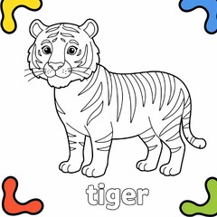 Fototapeta premium Cute Tiger Coloring Page for Kids – Printable Black and White Animal Illustration with Stripes – Fun Wildlife Art for Learning and Creativity 
