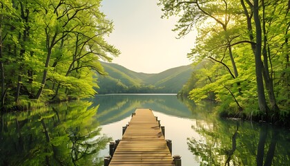 Lake Reflected In Vibrant Spring Foliage