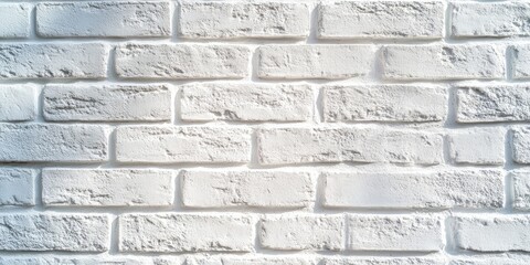 Fototapeta premium Textured white brick wall with varying shades of white and soft shadows creating depth, evenly arranged rectangular bricks in horizontal alignment