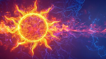 Obraz premium Fiery Sunburst Abstract Energy and Power.