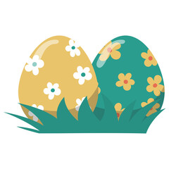 Fototapeta premium Easter Eggs on Grass Illustration