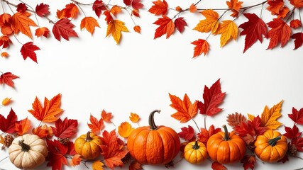Silhouette of pumpkins with leafy vines on a clean white background, seasonal, Thanksgiving, leaves