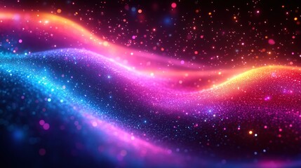 Colorful particles flowing, dark space, energy, design