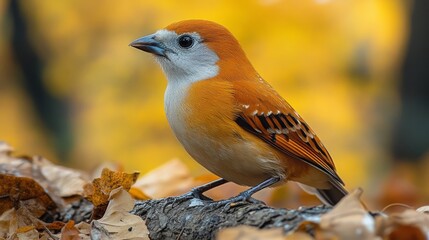 Obraz premium Stunning Orange Bird Perched on Autumn Leaves