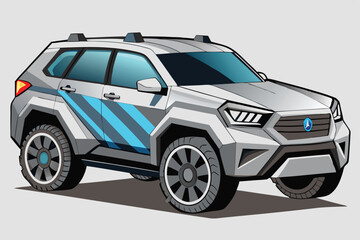 Futuristic Car SUV Concept 3/4 View Vector Art – Tech-Inspired Design & Geometric Shapes on White Backdrop