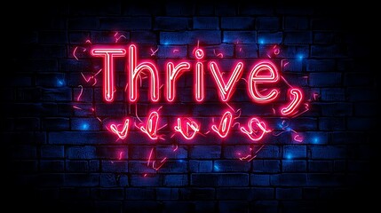 Obraz premium Neon Sign Thrive - Motivational Brick Wall Background.