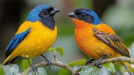 Fototapeta premium Vibrant Tropical Birds: A Close Encounter