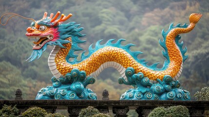Fototapeta premium Magnificent Chinese Dragon Statue: A Symbol of Power, Wisdom, and Culture