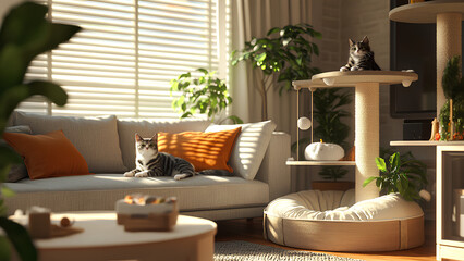 Obraz premium Cozy Pet-Friendly Living Spaces with Cats and Dogs