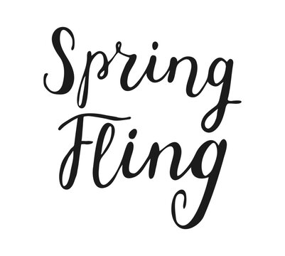 Spring Fling handwritten words isolated on white background. Hand drawn Calligraphy lettering style. Springtime seasonal inspiration for banner poster posts card