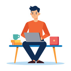 a man is sitting on the table with his laptop