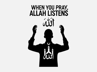 Muslim Praying Silhouette Vector Illustration with the text 