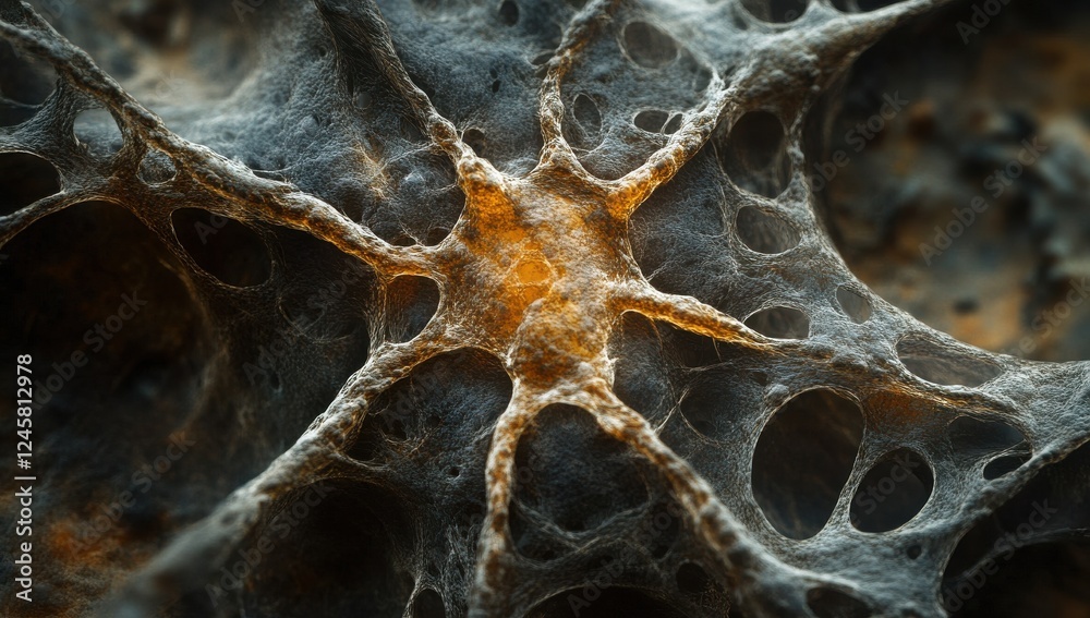 Poster detailed close-up of a microscopic structure displaying intricate organic patterns and unique textur
