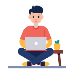 a man is sitting on the table with his laptop