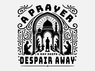 Muslim Praying Silhouette Vector Illustration with the text 