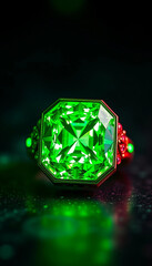 Fototapeta premium Green diamond. Green diamond ring. Vertical wallpaper