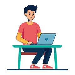 a man is sitting on the table with his laptop