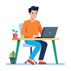 a man is sitting on the table with his laptop