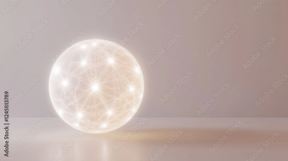 Wall mural glowing sphere with connected lines and light points on surface