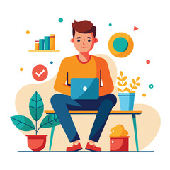 a man is sitting on the table with his laptop