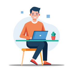 a man is sitting on the table with his laptop