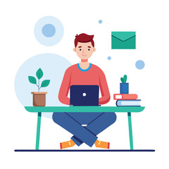 a man is sitting on the table with his laptop