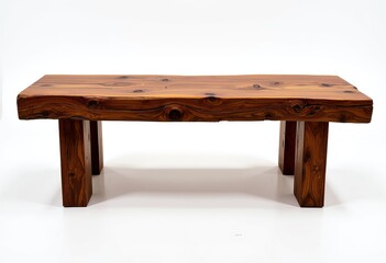 Elegant Wooden Square Bench with High Legs: Organic Texture, Warm Color Tone, Minimalist Design, 32k Ultrarealistic Photo for Interior Design

