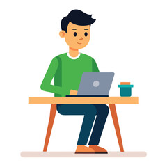 a man is sitting on the table with his laptop