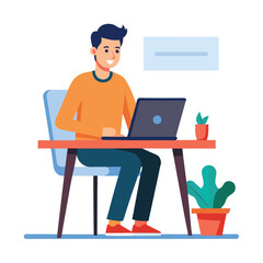 a man is sitting on the table with his laptop