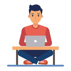 a man is sitting on the table with his laptop