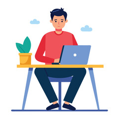 a man is sitting on the table with his laptop