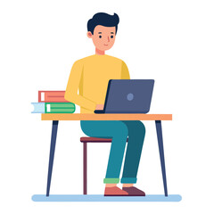 a man is sitting on the table with his laptop