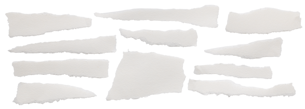 torn blank pages with uneven texture edges. set of ripped white paper sheets png isolated on transparent background. document or newspaper mockup