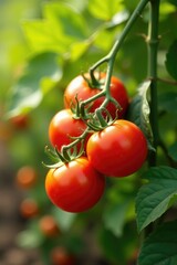 Organic tomatoes on the vine with plenty of sunlight, seasonal, sun, light