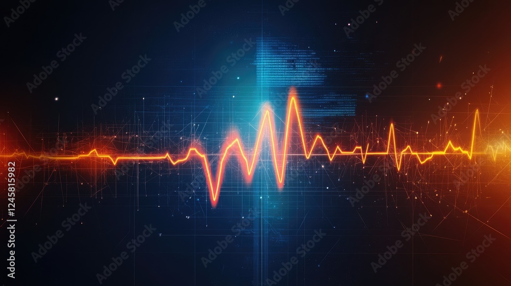 Poster A dynamic visual representation of a pulse or heartbeat rhythm syncing with icons of startups launching, symbolizing entrepreneurial energy in the economy.