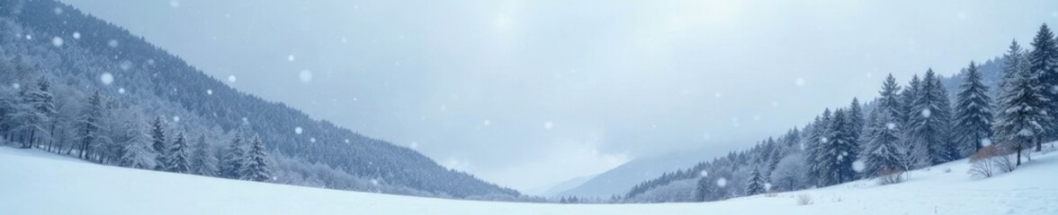 Obraz premium Snowfall from grey sky in serene and peaceful scene, mountainous, winter